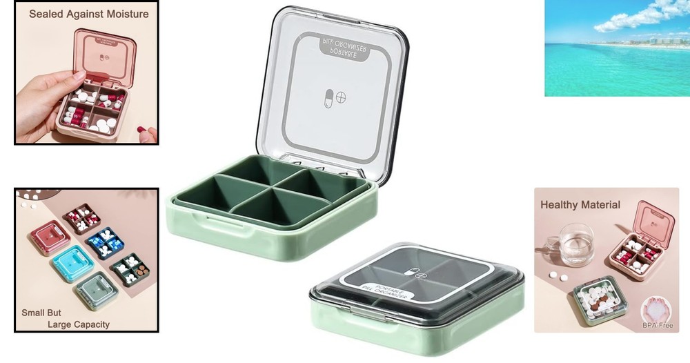Compact Moistureproof Pill Case - 4 Separate Compartments for Organized Vitamins