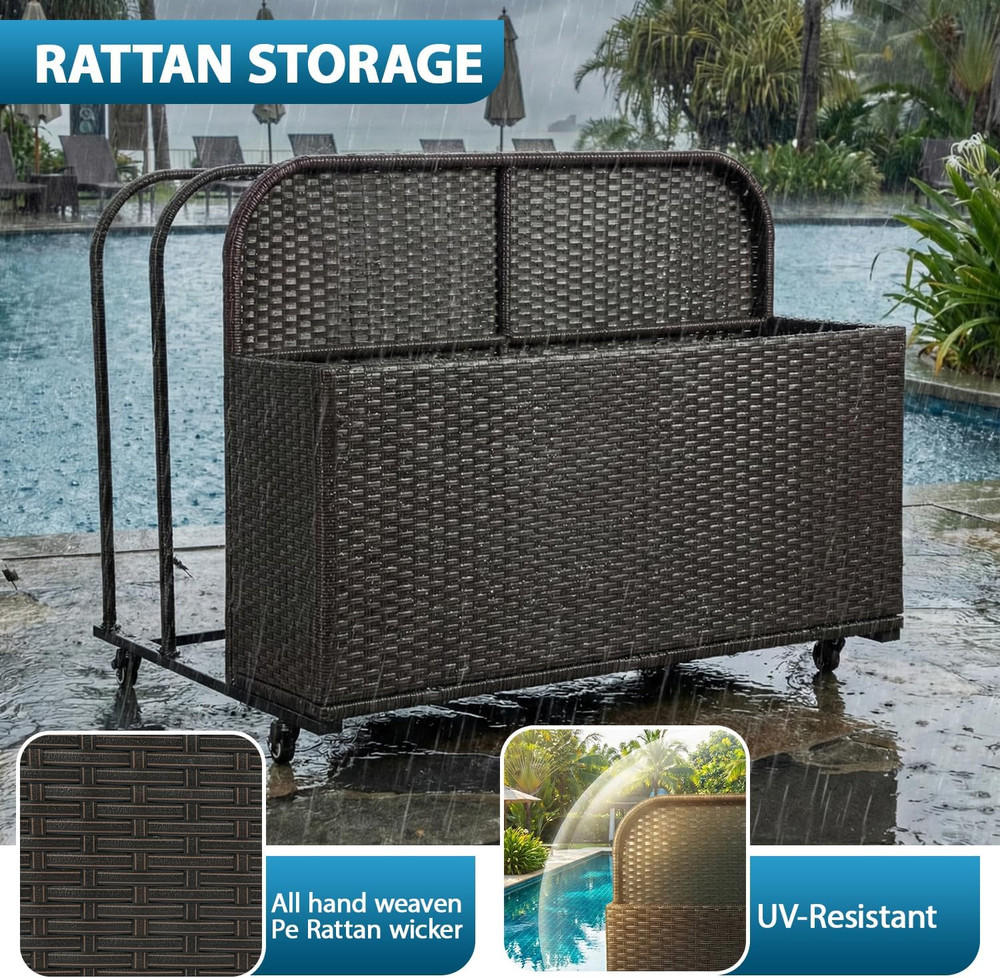 Pool Float Storage Poolside Storage Bin Holder Storage Rack with Wheels PE Ratta