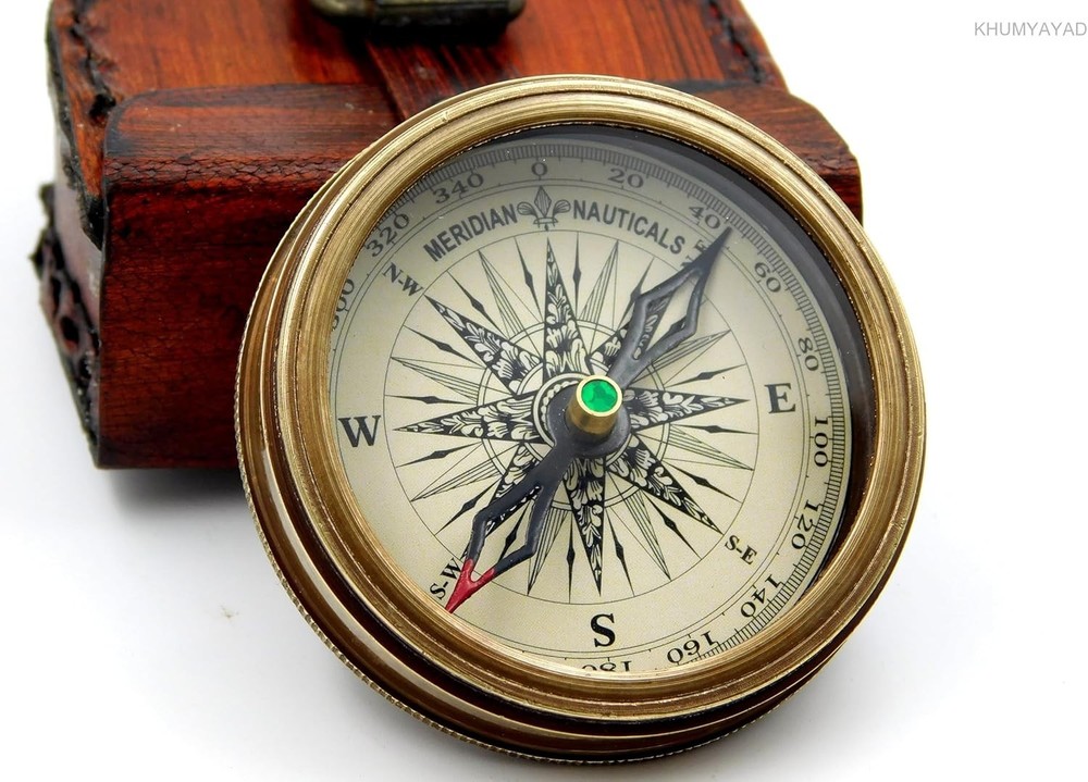 Portable Handmade Brass Compass with Leather Case & Engraved Poem - Elegant Gift