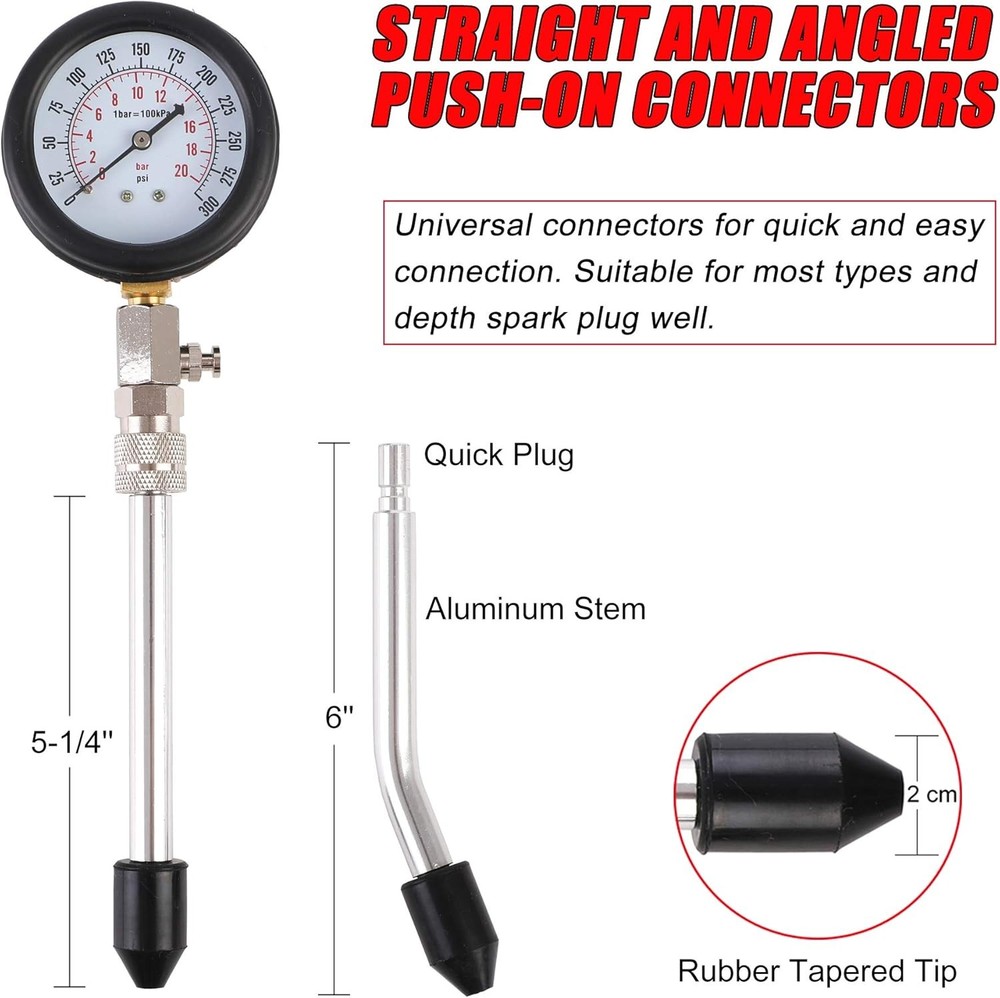 Compression Tester Kit, Small Engine Cylinder Test Pressure Gauge Red Case