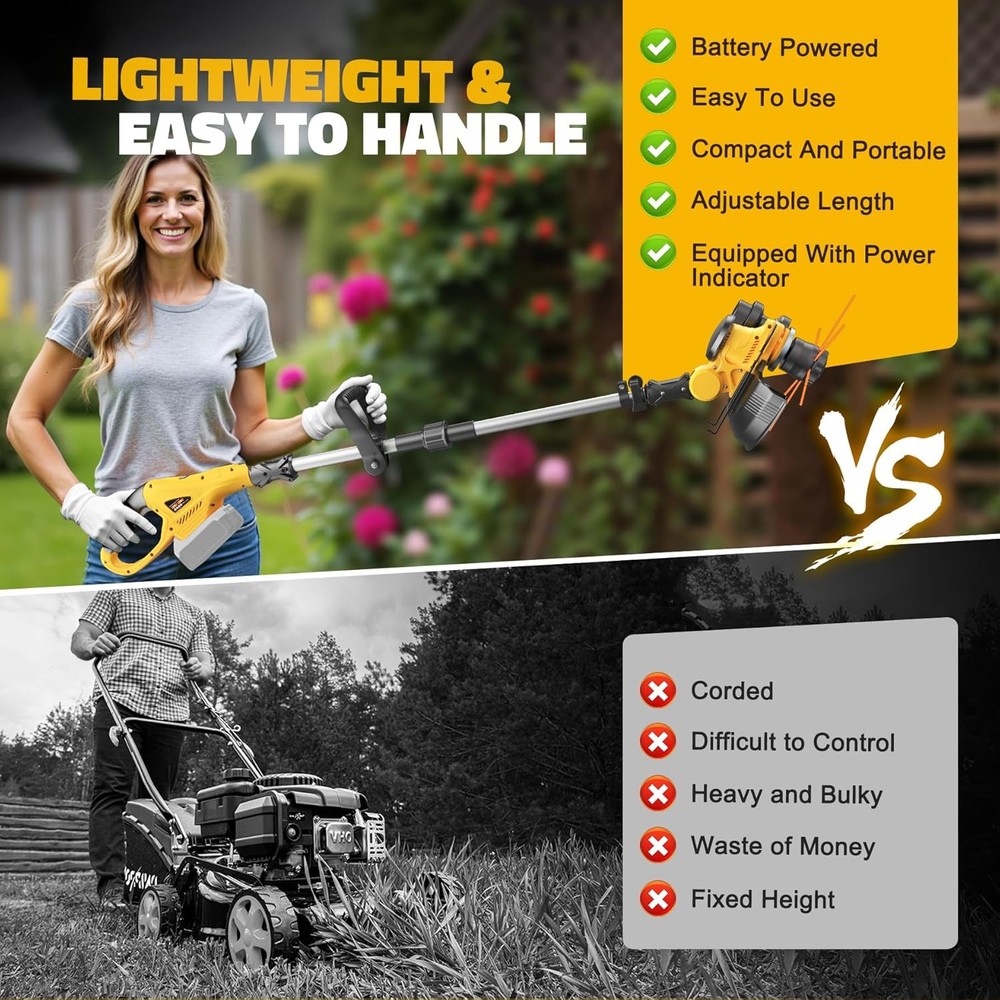 Cordless String Trimmer Compatible with Dewalt 20V (Tool Only), Weed Eater with