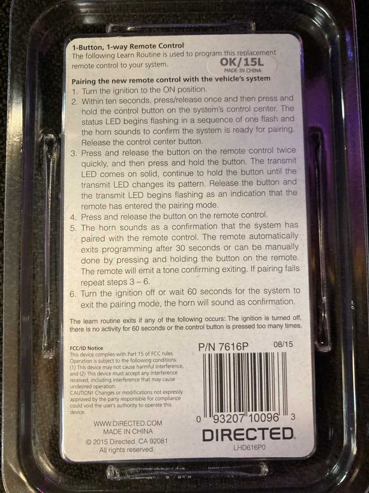 Python 1-Button, 1-Way Remote Control 7616P Black