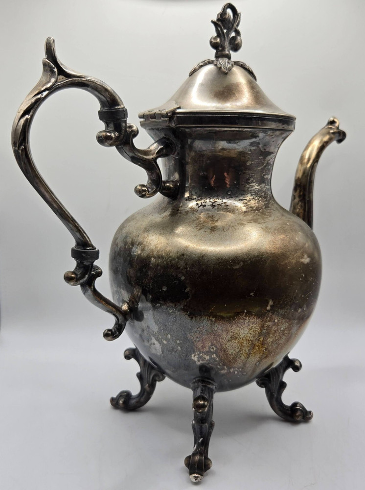 B.S. Co. Silver Plate on Copper Vintage Footed Teapot Coffee - Hinged Lid VTG