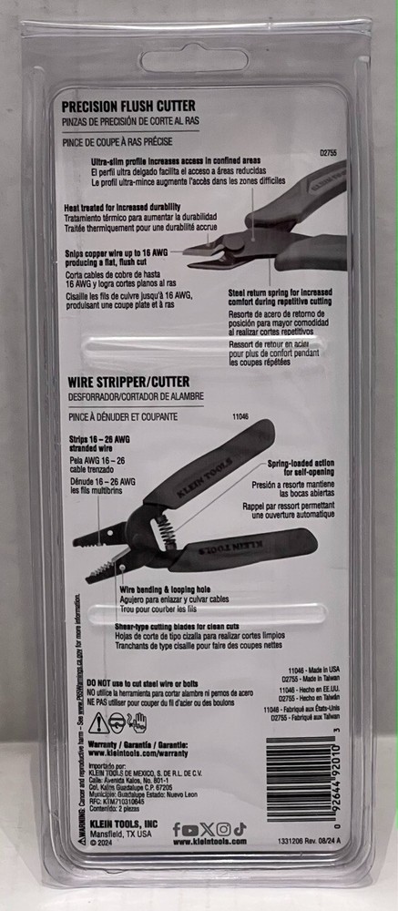 Klein Tools 92921 - 2-Piece Precision Tool Kit Full-Flush Cutting Cuts & Loops