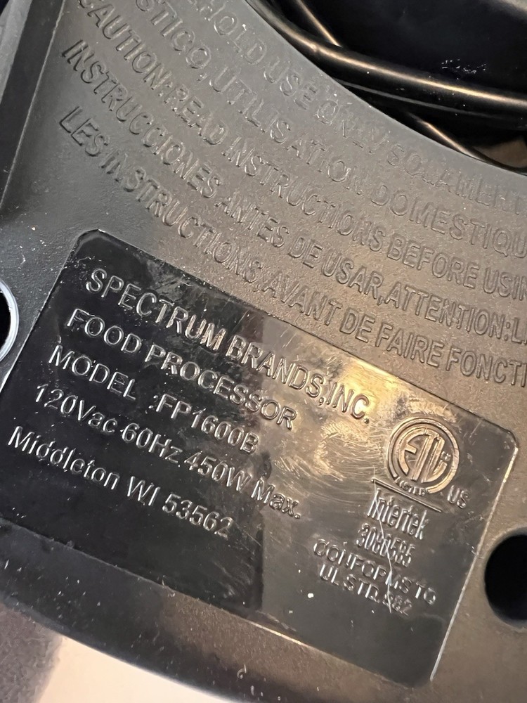 BLACK & DECKER Food Processor Motor Base NOT WORKING FP1600B with Plug