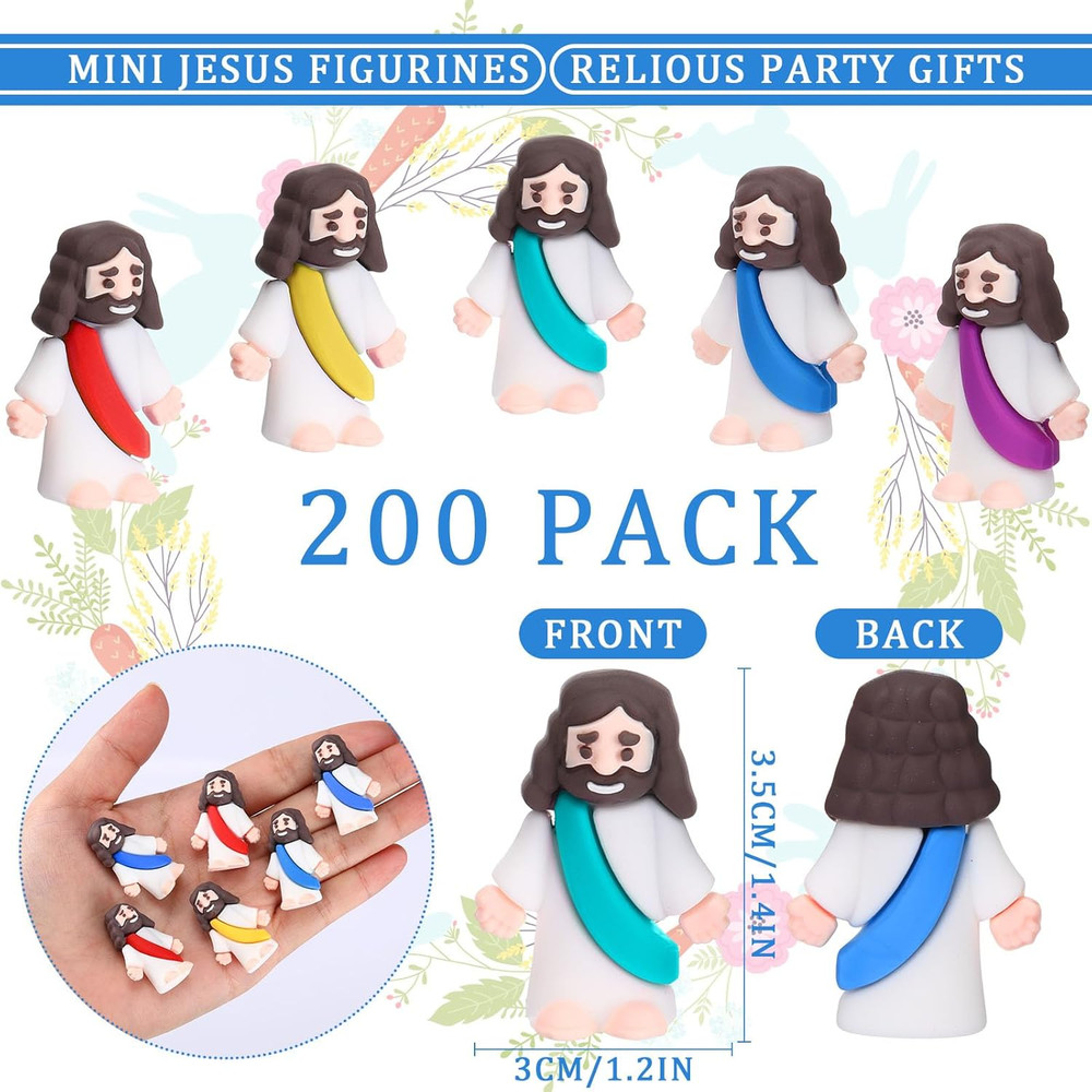 200 Pack Mini Jesus Figurines Bulk Easter Tiny Jesus Figures Pocket Rubber Toys