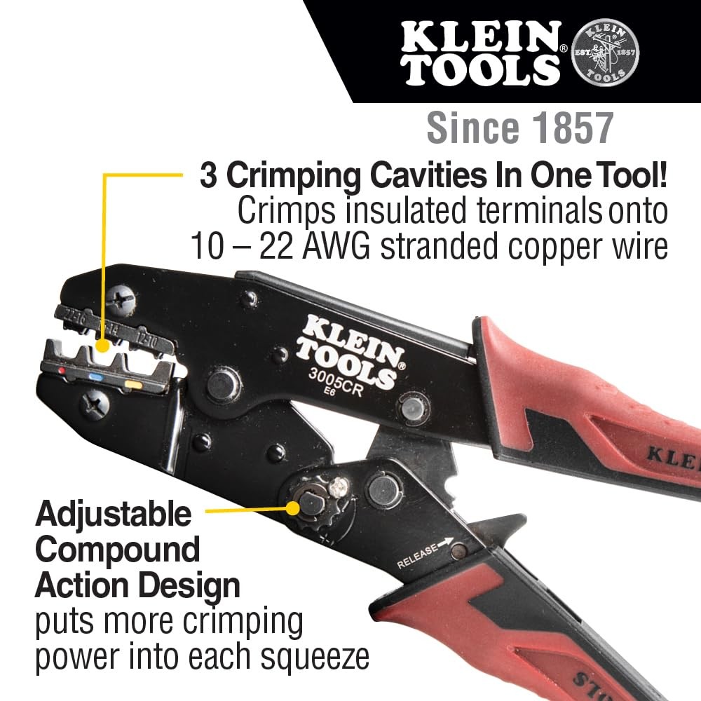 Klein Tools 80013 Wire Stripper / Ratcheting Crimper, Electrical Red, Black