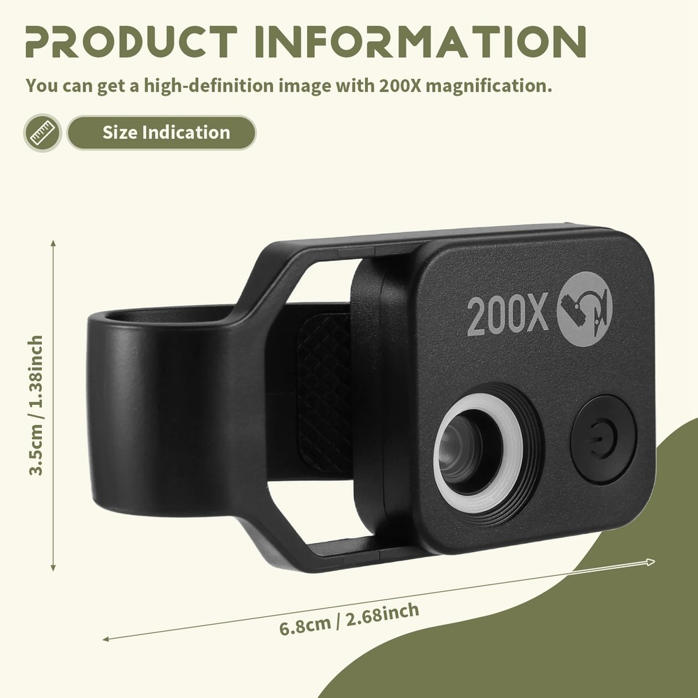 200X Cell Phone Microscope Accessory with Window Microscope, Portable 5270