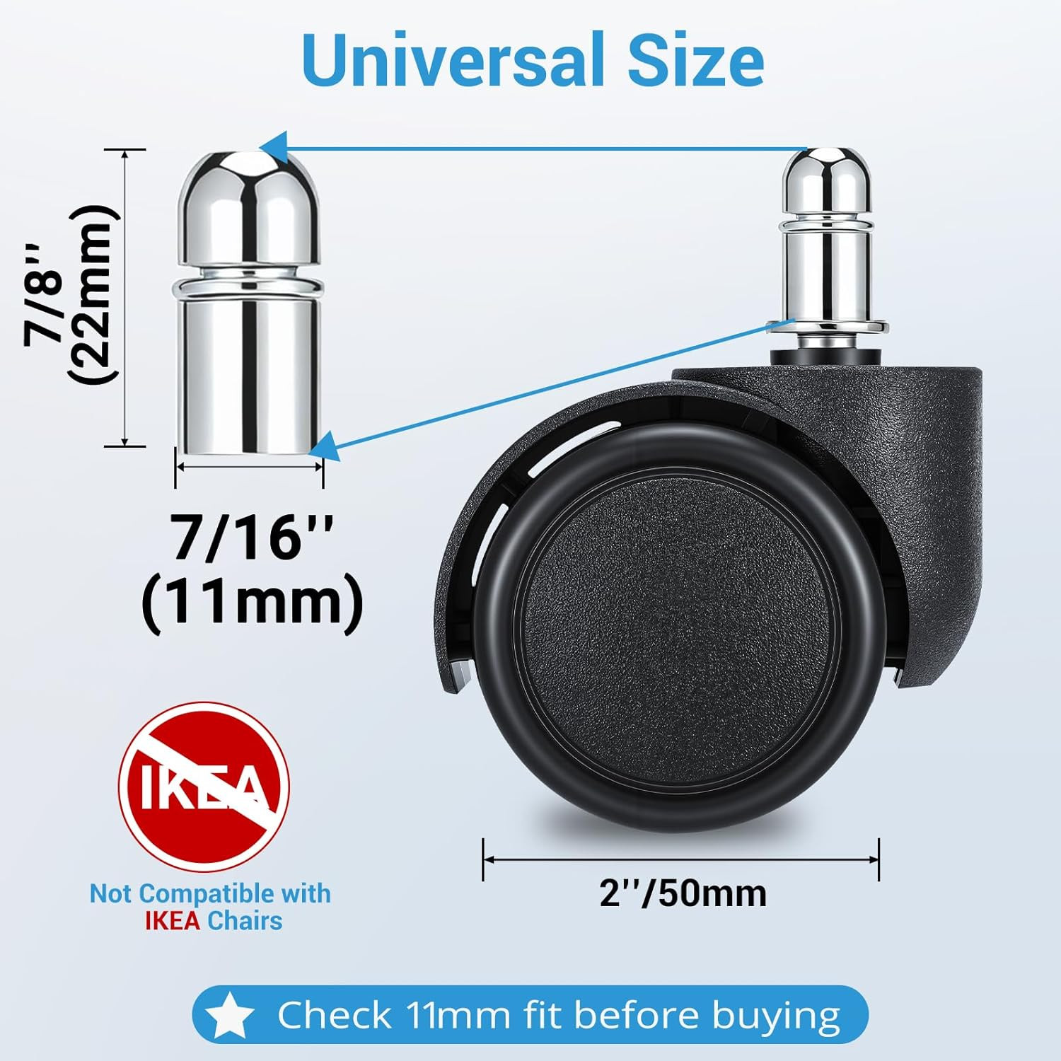 2 Inch Office Chair Casters Wheels Heavy Duty, 5 Pcs Chair Wheel Replacement, Mu