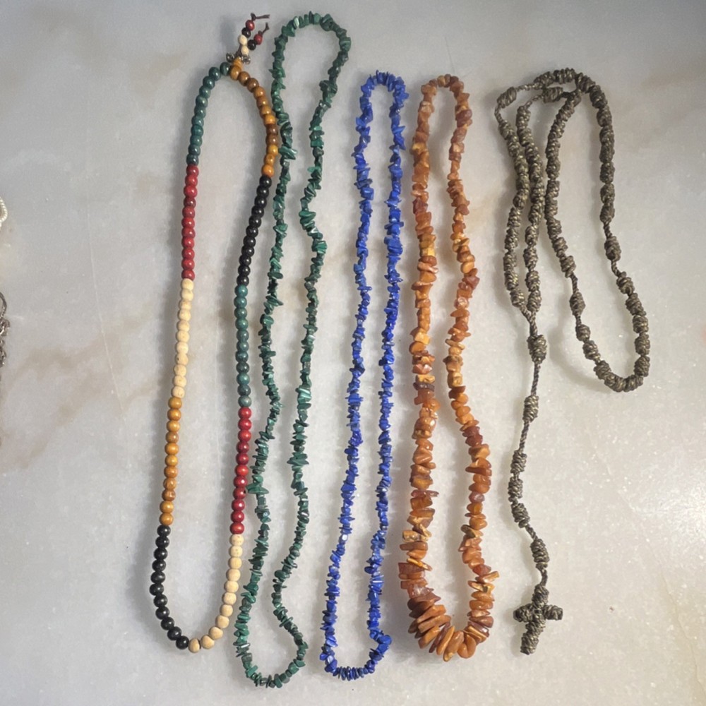 Lot #32 5 necklaces beads, stone, cord cross