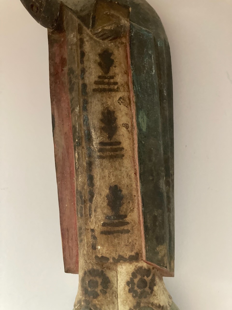 Authentic Antique Hand Carved Wooden Polychrome Santo Figure