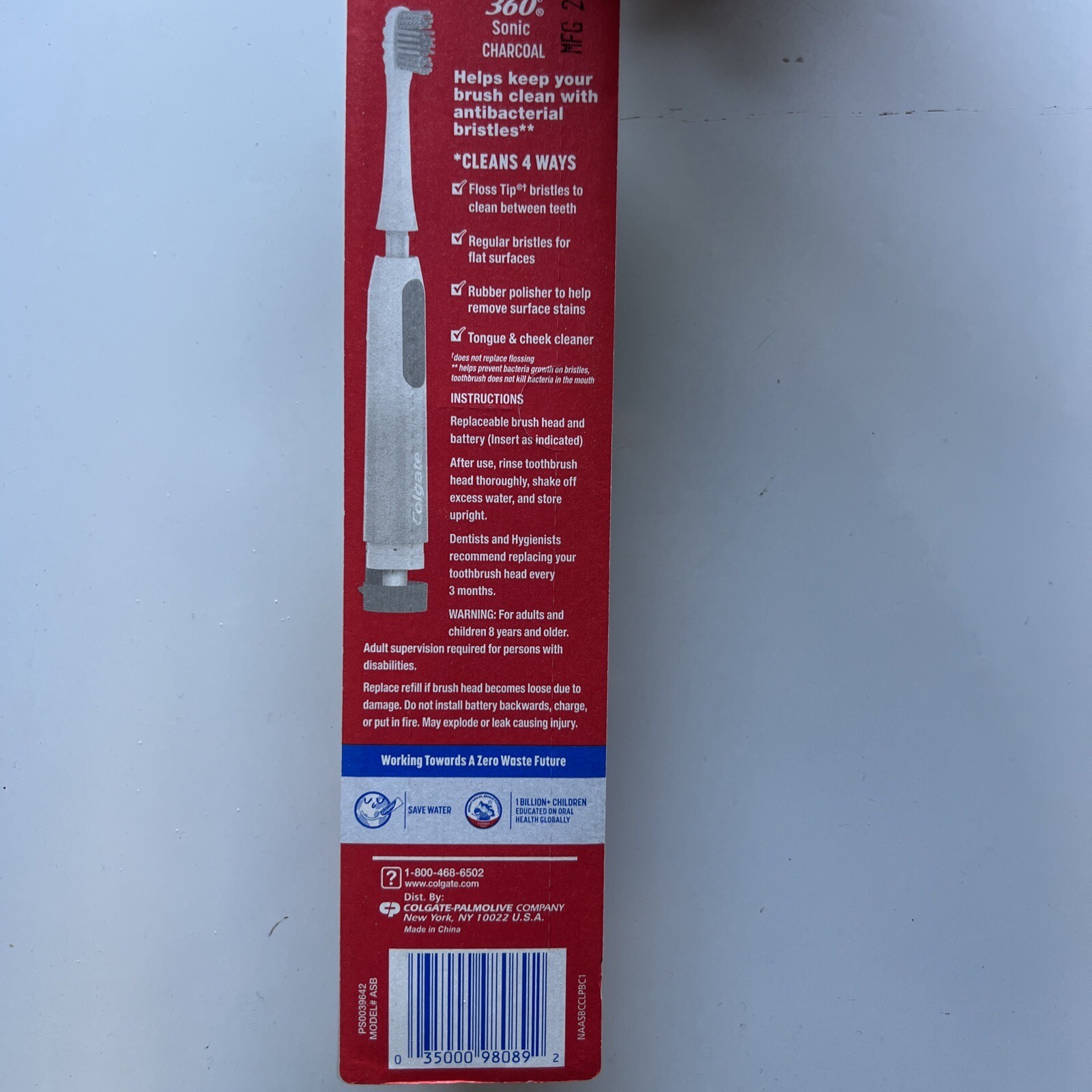 Colgate 360 Power Charcoal Battery Toothbrush, Black, 1 Pack