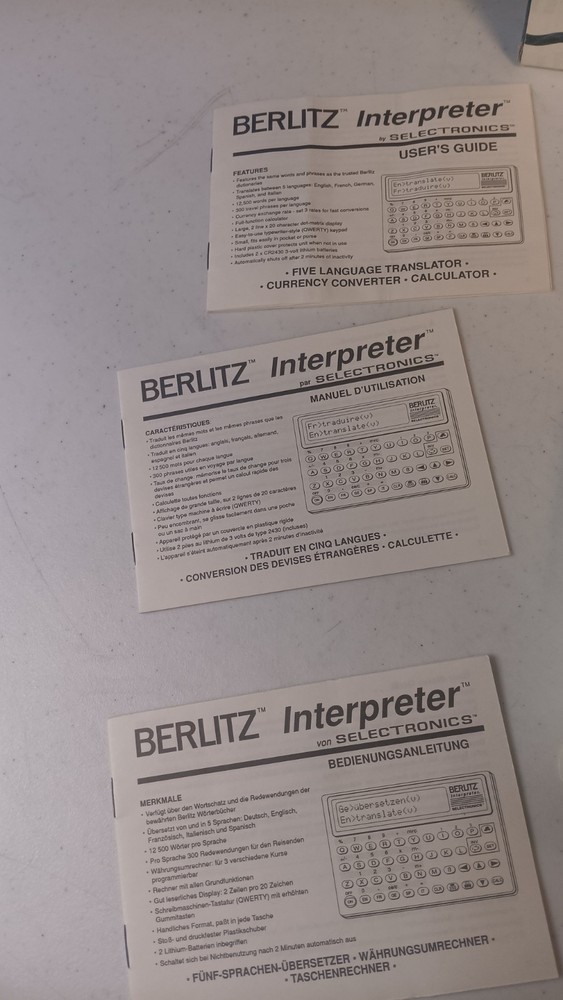 Berlitz Interpreter by Selectronics TR500 Five Language Translator Untested