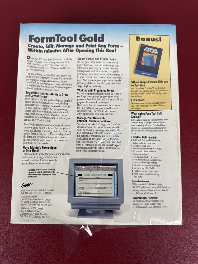 Vintage Sealed FormTool Version 3.0 GOLD PC Form Software 5.25 Diskettes IMSI