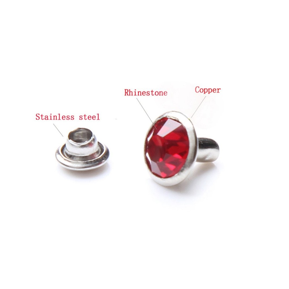 100 Sets Colorful Crystal Rivets Silver Spots Studs Double Cap 6MM Light Siam
