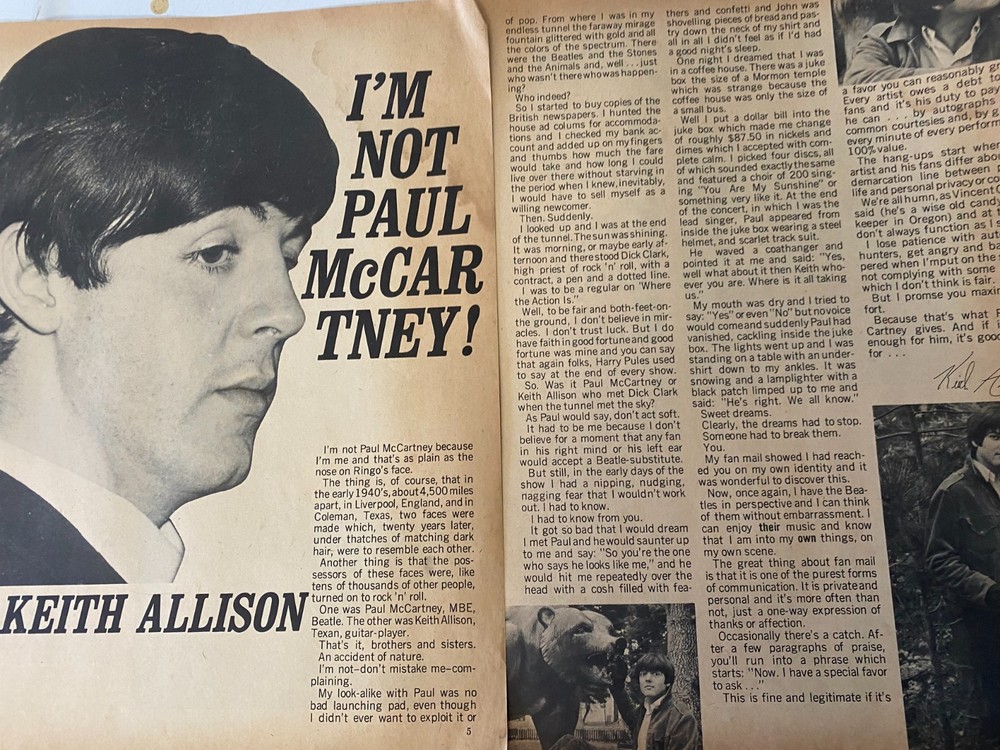 Keith Allison, Paul Revere and the Raiders, Two Page Vintage Clipping