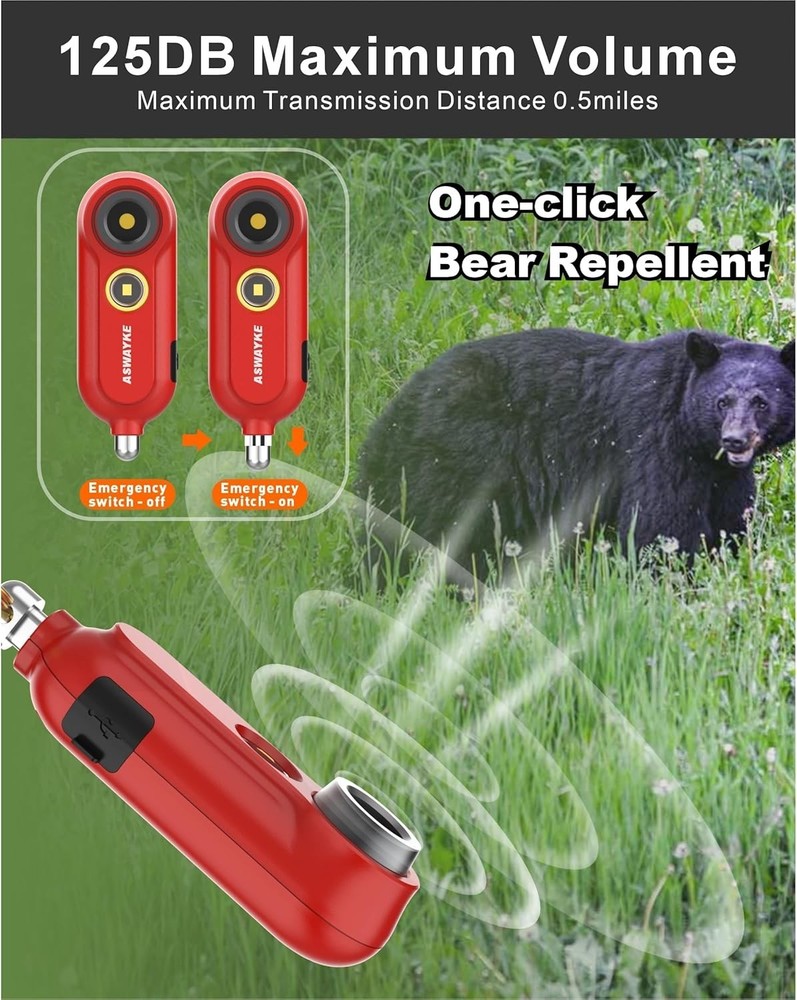 125dB Bear Horn with Quick Charge LED Light - Essential Camping Safety Tool