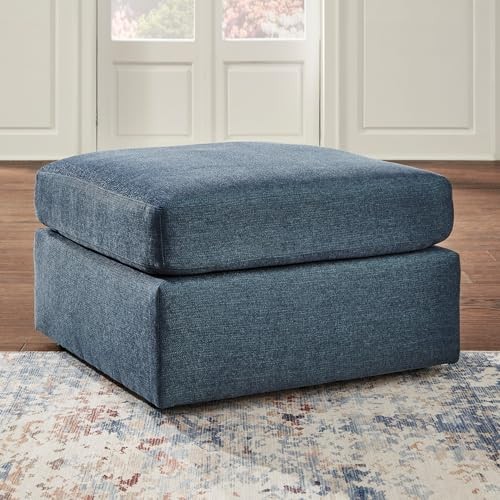 Modmax Contemporary Stain Resistant Square Oversized Symmetrical Blue Ottoman