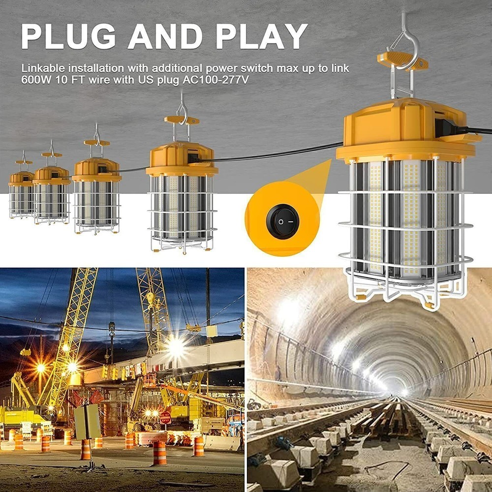 80W LED Temporary Work Light Linkable Construction Jobsite High Bay Light 5000K