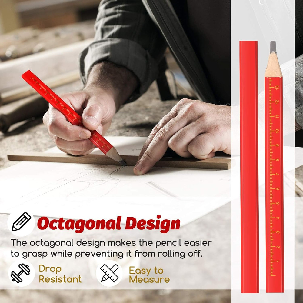 100 Pieces Carpenter Pencils Bulk Octagonal Red Hard Black Carpenter Constructio