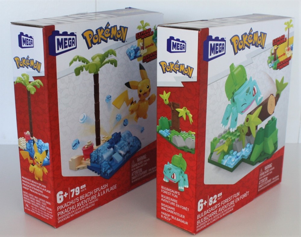 MEGA Pokemon Building Sets Pikachu’s Beach Splash & Bulbasaurs Forest Fun (A12)