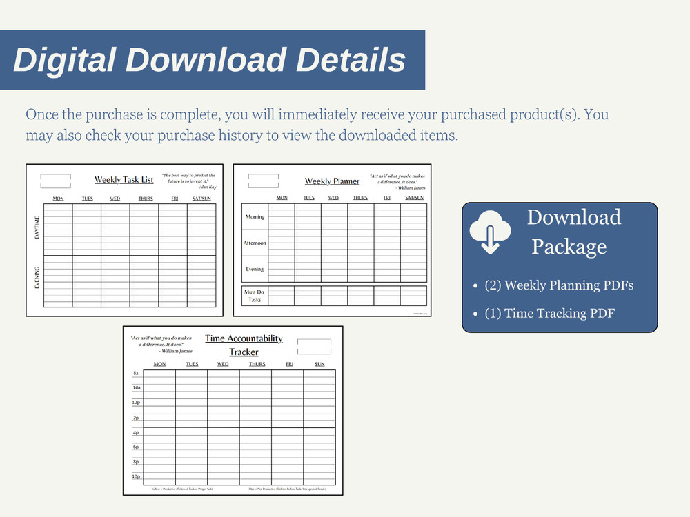 ADHD Daily Weekly PDF Planner | Daily Task Focus, Time Tracker | Digital Downloa