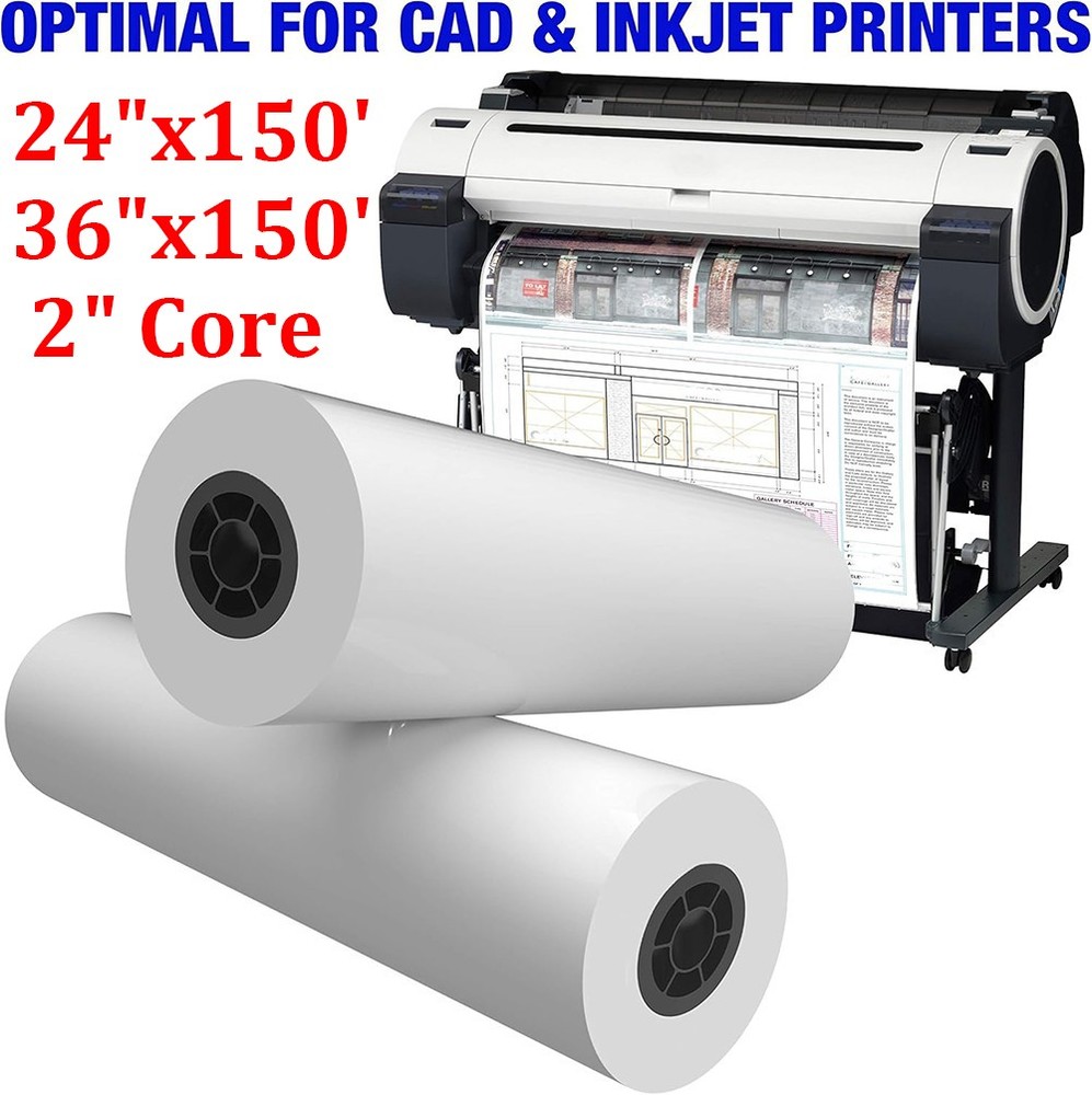 1-4X 24"x150' 36"x150' CAD Bond Plotter Paper Wide Format Inkjet Printer 2" Core