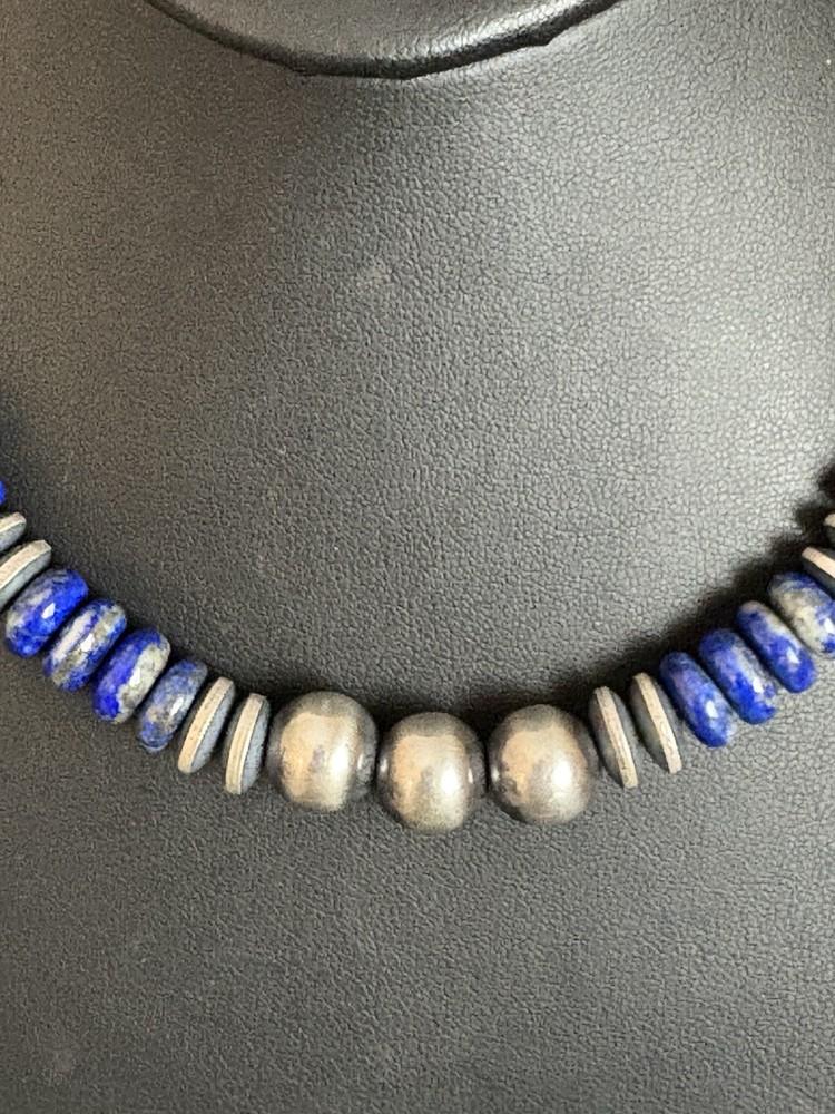 Lapis with sterling silver bead necklace
