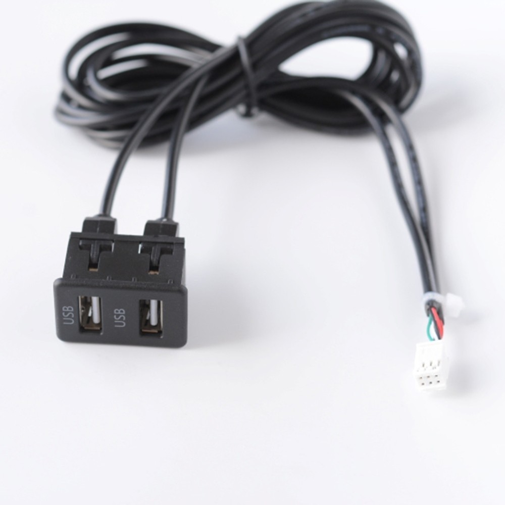 Car Navigation 6 Pin to USB Panel Dual USB Port with Audio Input Cable