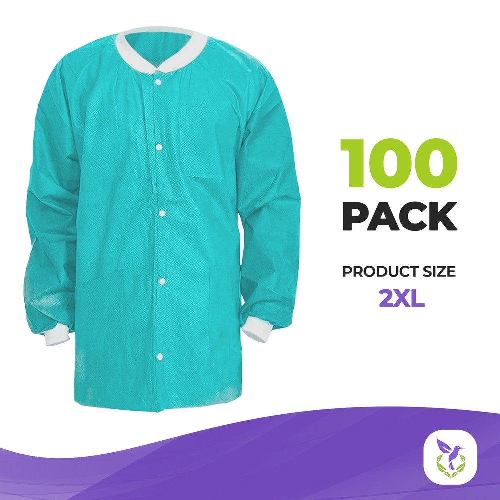 Teal Disposable Lab Jackets 2X-Large 100 Pack 45 GSM SMS 3 Pockets