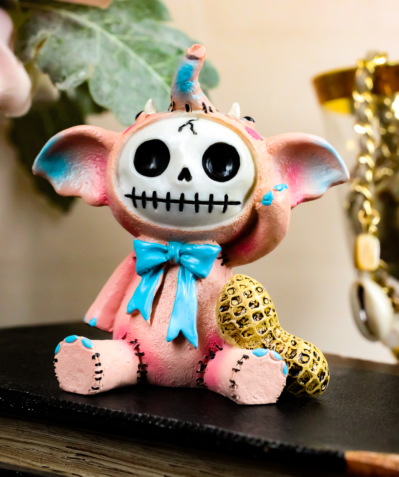 Ebros Gift Pink Elefun Elephant Furrybones Statue Display Mini Skeleton