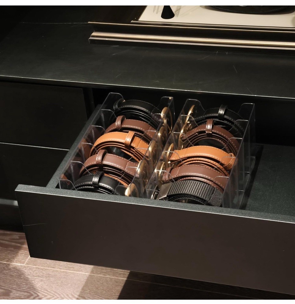 Transparent stackable belt rack, suitable for closet and drawer storage -