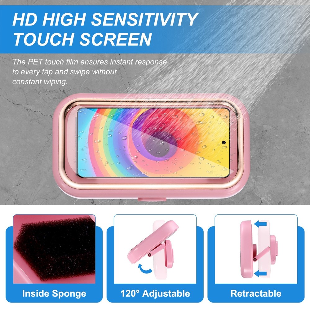 2 Pcs Retractable Adjustable Shower Phone Holder with Electroplating Frame, Pink