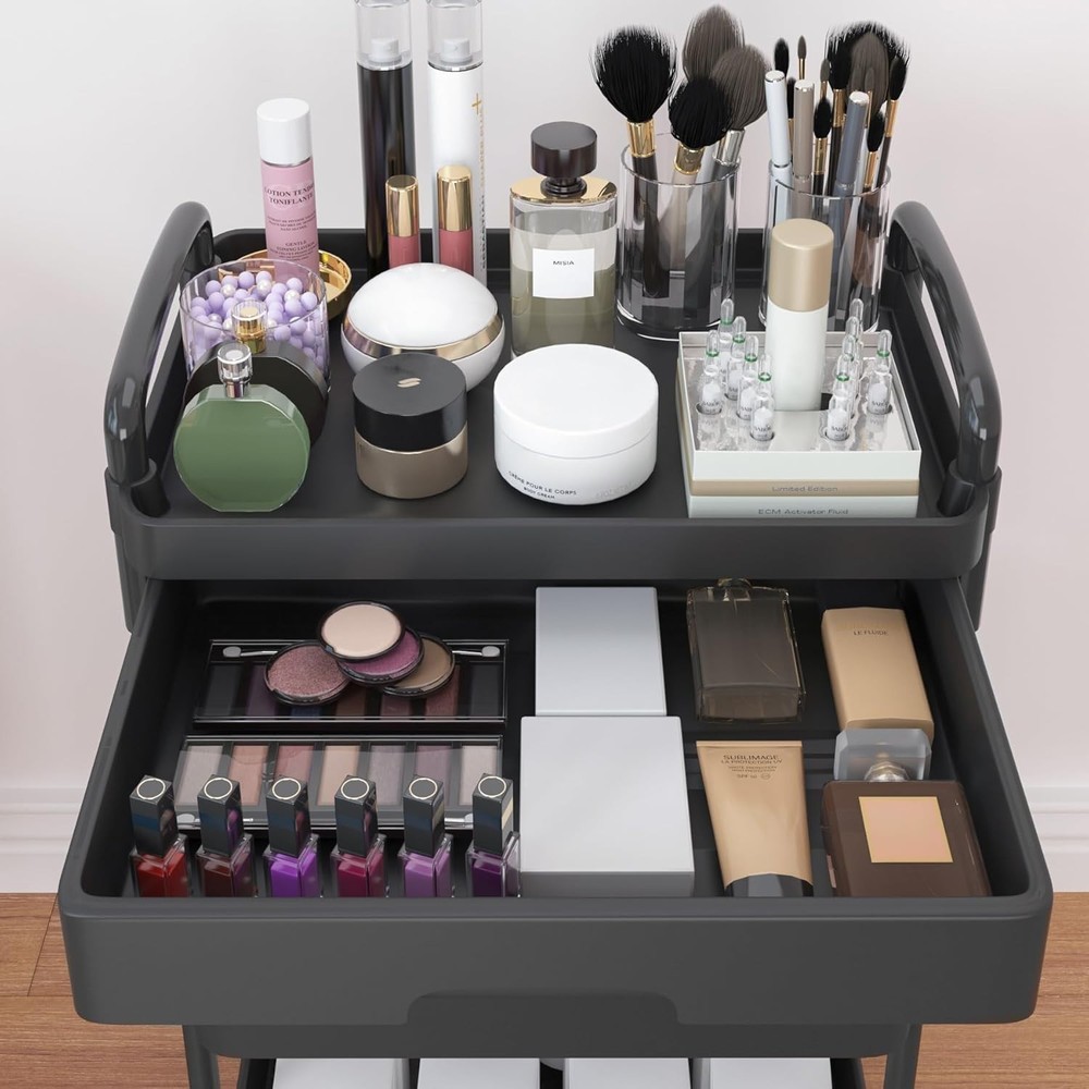 Adjustable 4-Tier Rolling Cart - Effortless Storage Solution with Chic Design