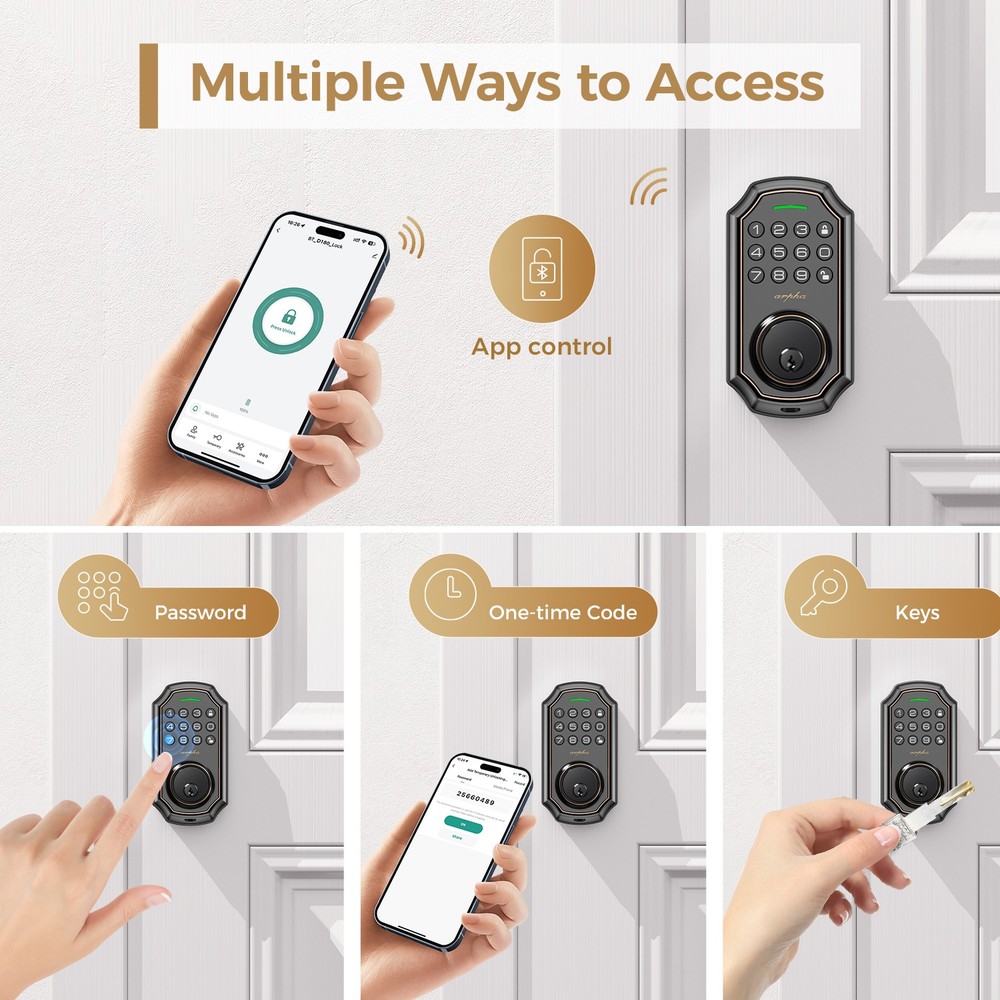 Arpha Smart Keyless Door Lock WiFi Deadbolt Alexa Google App Auto Lock System