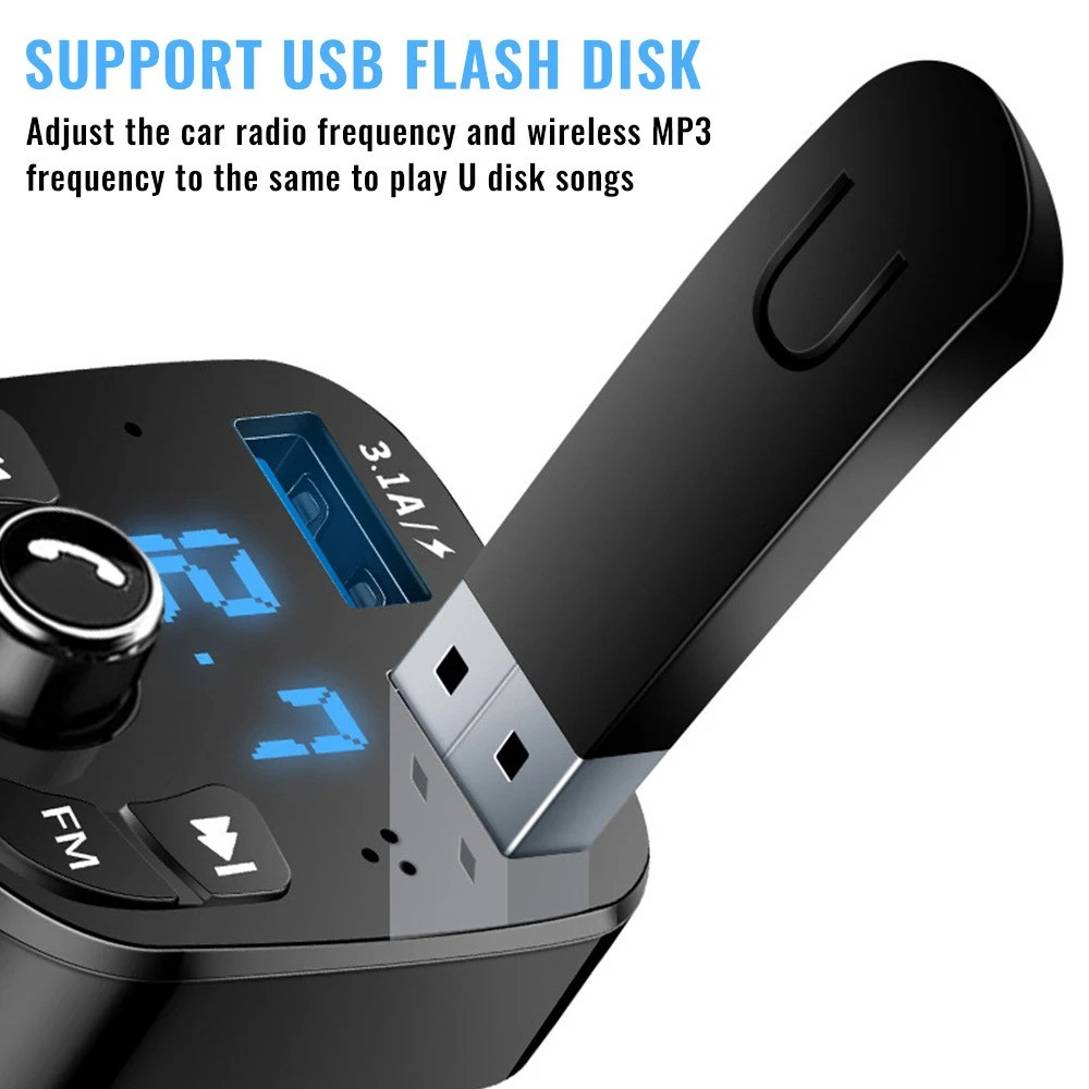 Bluetooth 5.0 Car Wireless FM Transmitter Adapter 2USB PD Charger AUX Hands-Free