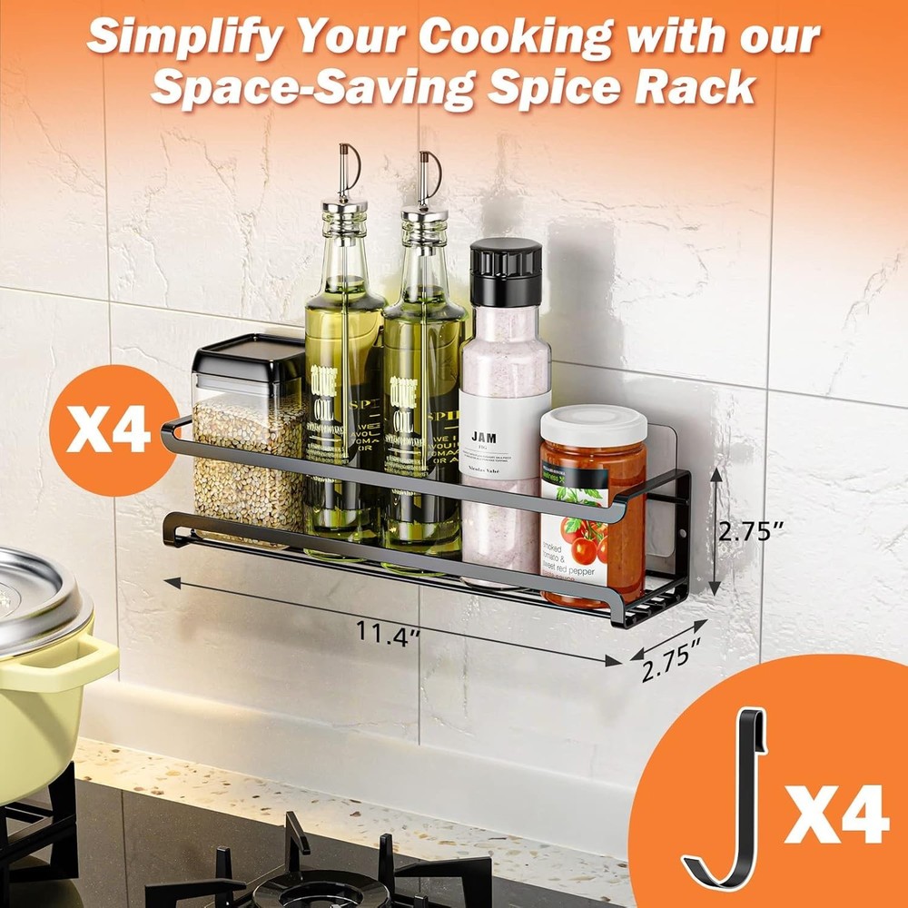 Spice Rack Wall Mounted 4 Pack,Space-Saving Spice Organizer for Spice Jars an...