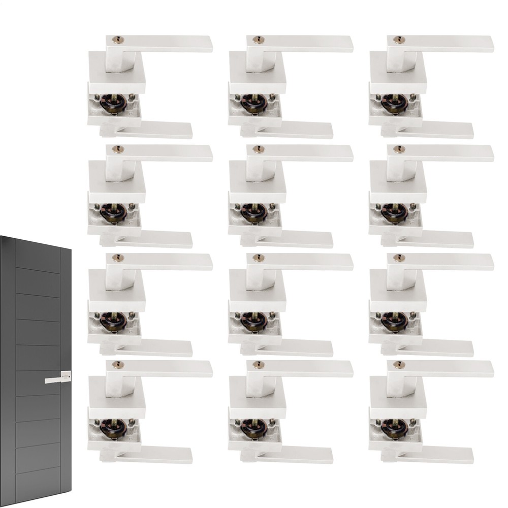 12Pack Silver Passage Door Lever Silver Interior Door Knobs Entry Locks W/ Keys