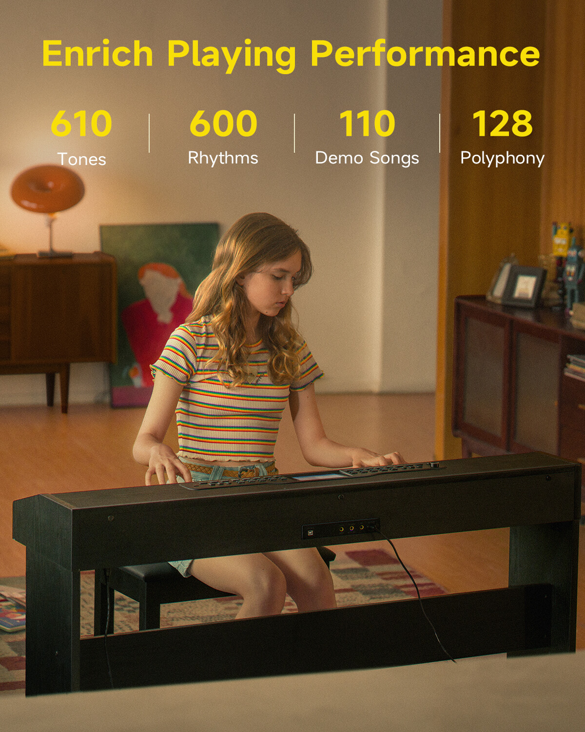 🎹 Donner DDP-95 Digital Piano 88 Weighted Key With Stand 610 Tone 128 Polyphony