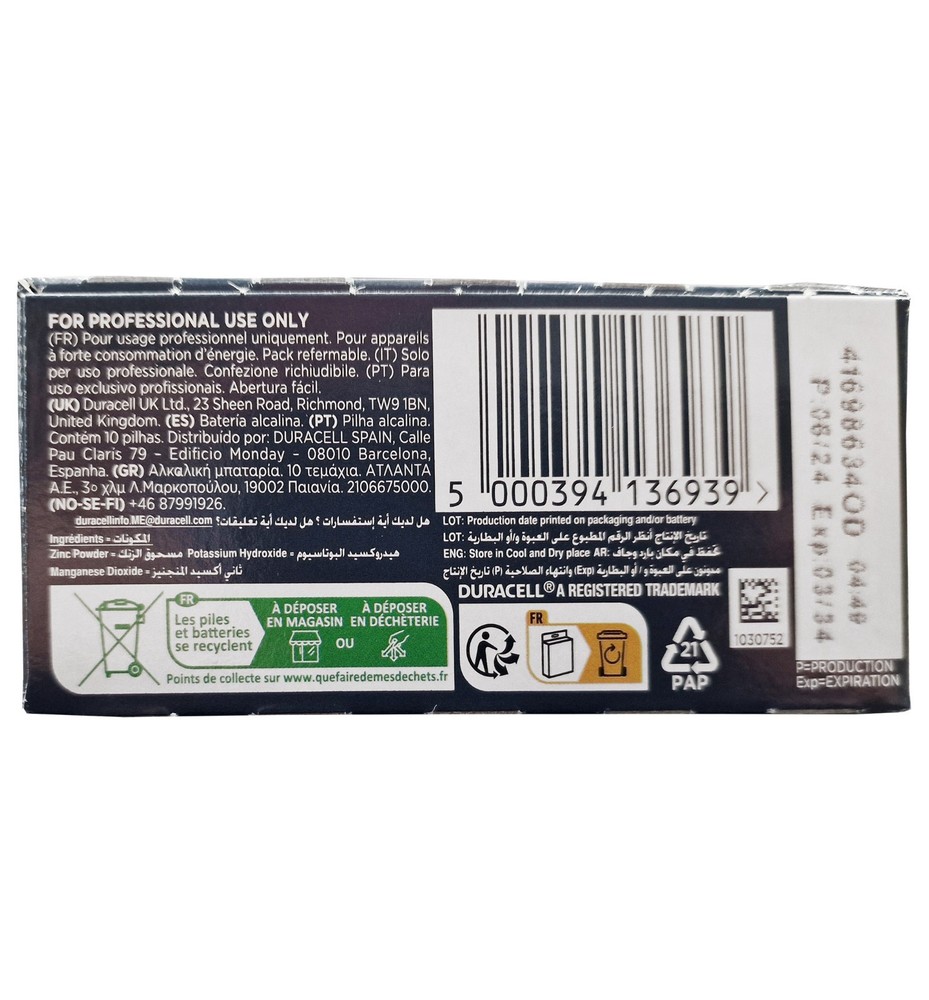 Duracell AAA Batteries Procell Intense Power High Performance Powerful Pack 10x