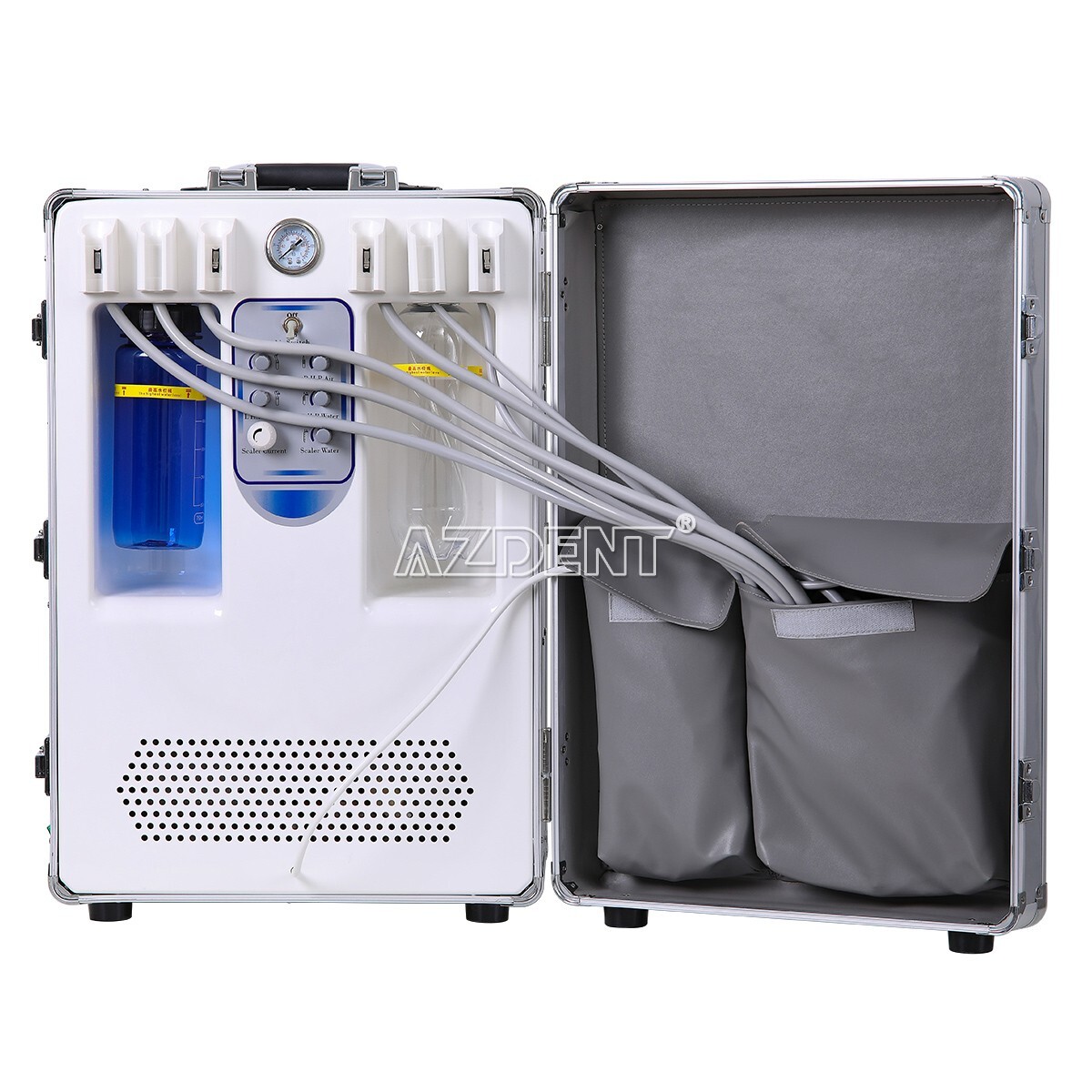 Dental Portable Mobile Delivery Unit Cart+Air Compressor+Scaler+Curing Light USA