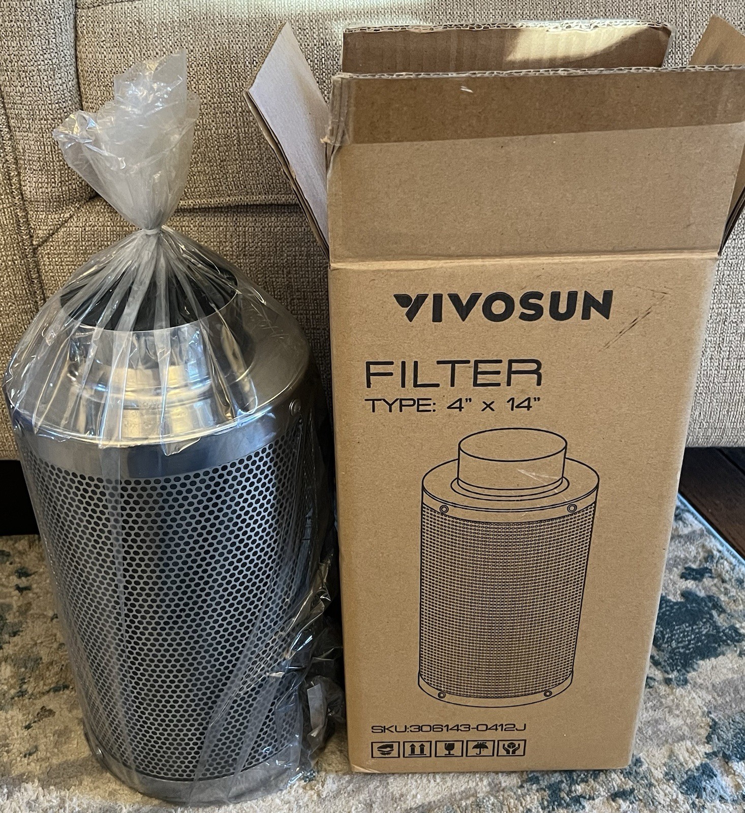 VIVOSUN 4" x 14” Air Carbon Filter Australia Charcoal New in Open Box