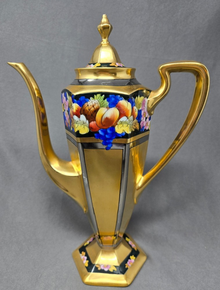 Pickard Chocolate / Coffee Pot Encrusted Fruit Pattern Signed Rean
