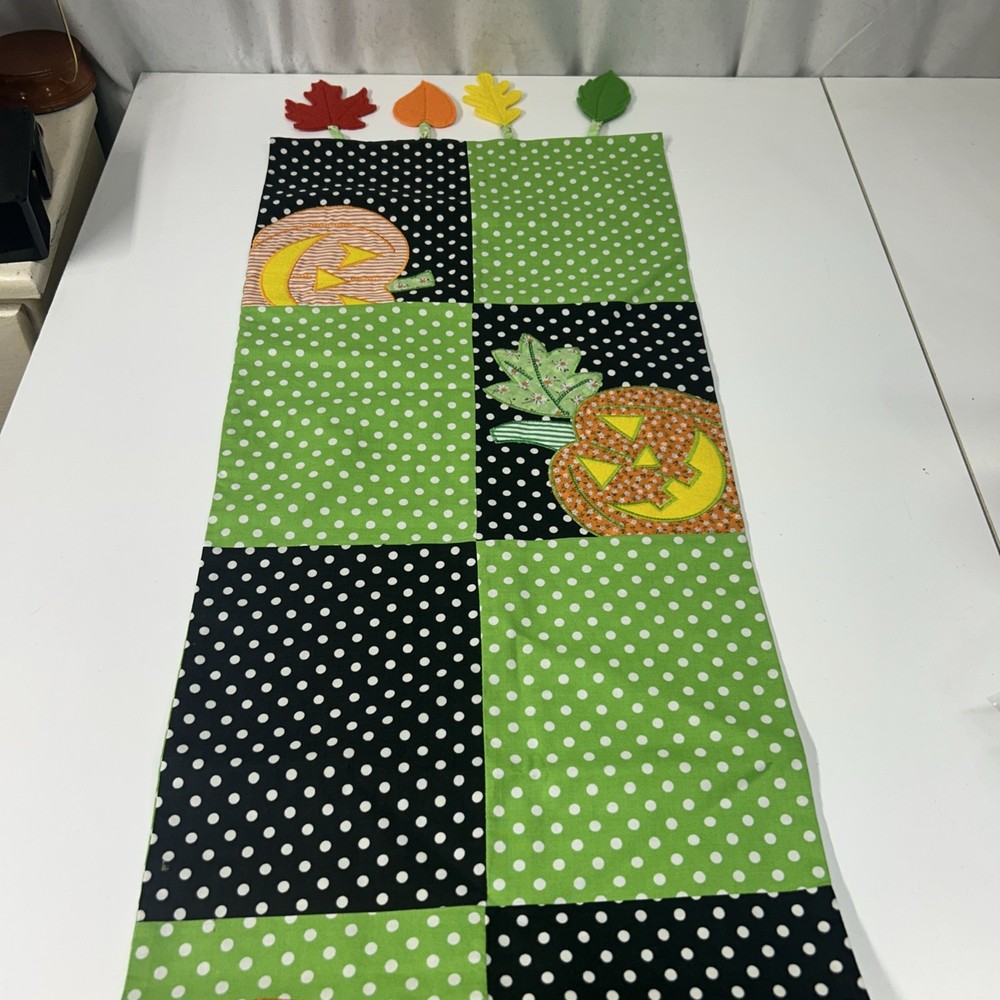 Quacker Factory Patchwork Halloween Pumpkin Leaves Polka Dots Table Runner