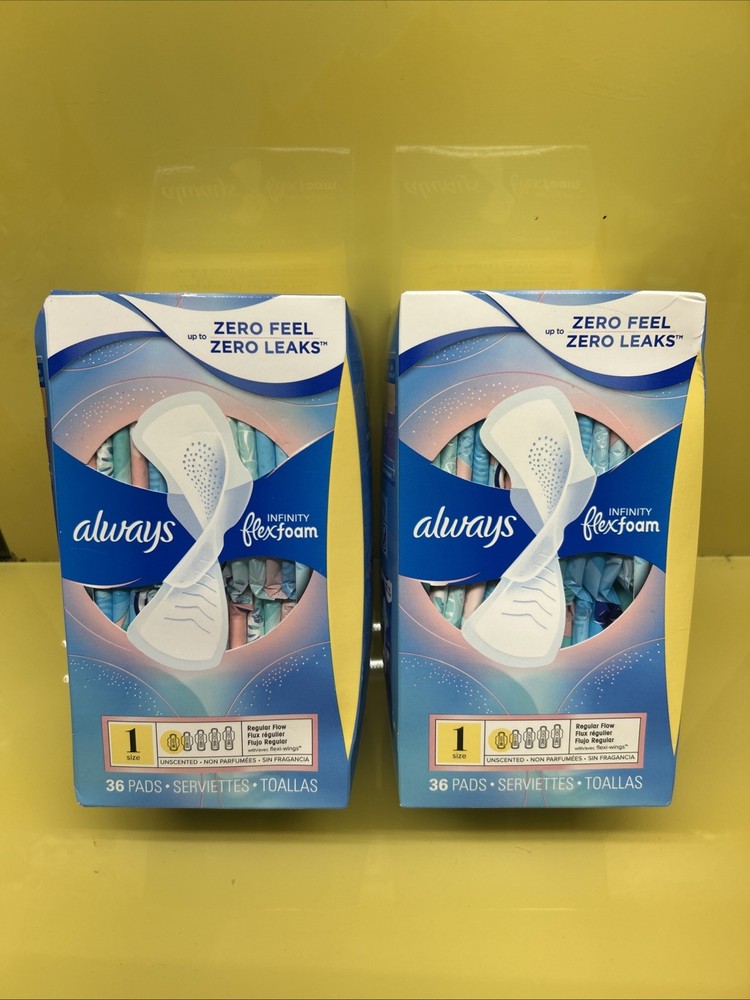 Always Infinity Flex Regular Flow Pads with Wings Unscented, 36Ct X 2 Boxes