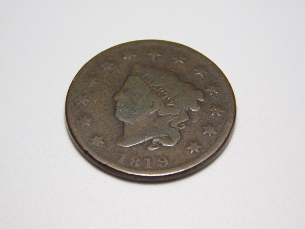 OLD US COPPER COINS 1819 CORONET HEAD LARGE CENT