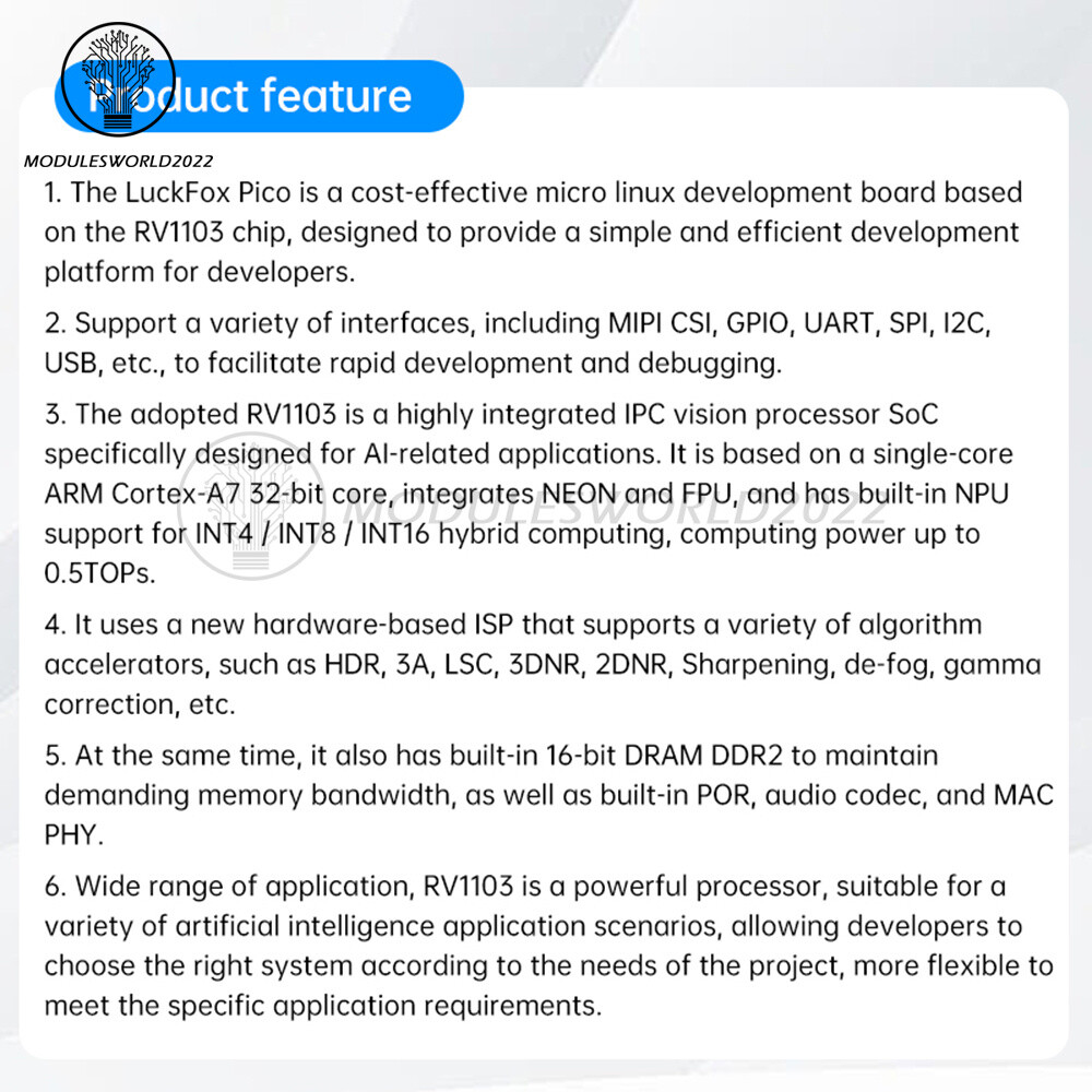 Luckfox Pico RV1103 Linux AI Development Board ARM Cortex-A7 Processor 64MB DDR2