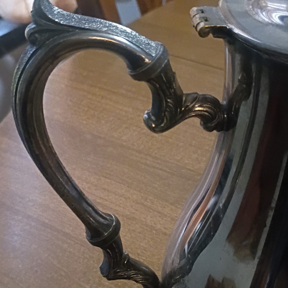 Victorian Style Silverplate Ornate Coffee Pot with Lid and Decorative Handle