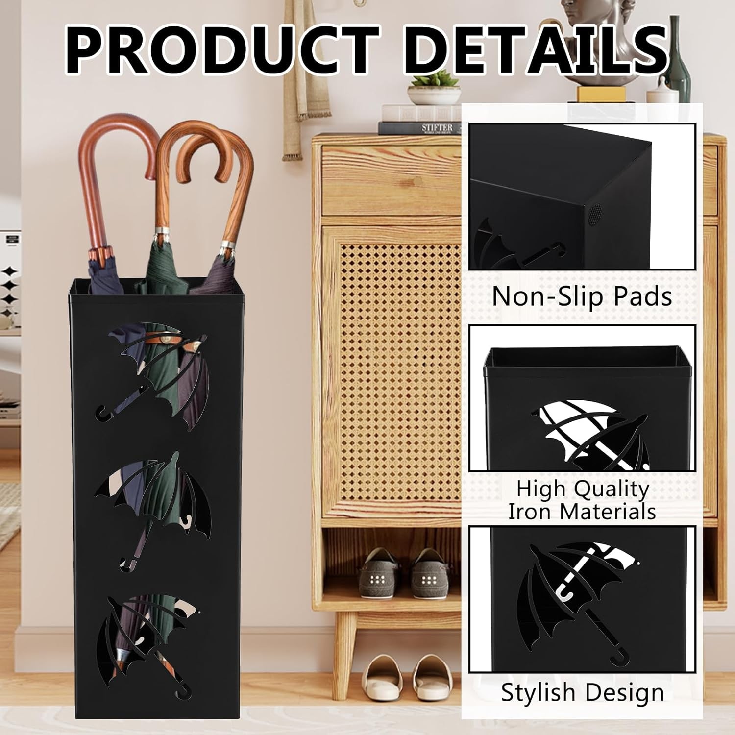 Metal Umbrella Holder Square Umbrella Stand Rack for Entryway Freestanding Rain