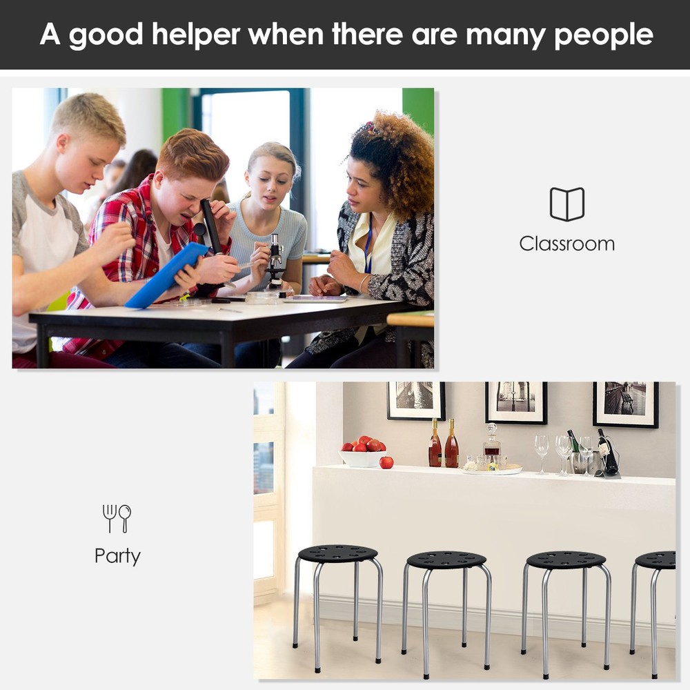Set of 6 Portable Plastic Stack Stools Backless Classroom Seating Black and Gray